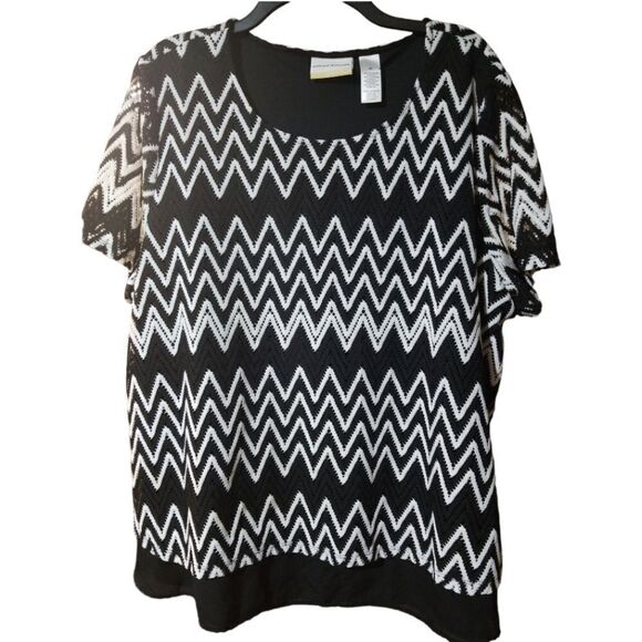 Alfred Dunner Tiered Top Black White Zig Zag Size 3X - Picture 2 of 9